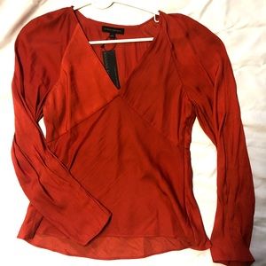 Banana Republic Satin Top Bright Orange Long Sleeve V-Neck